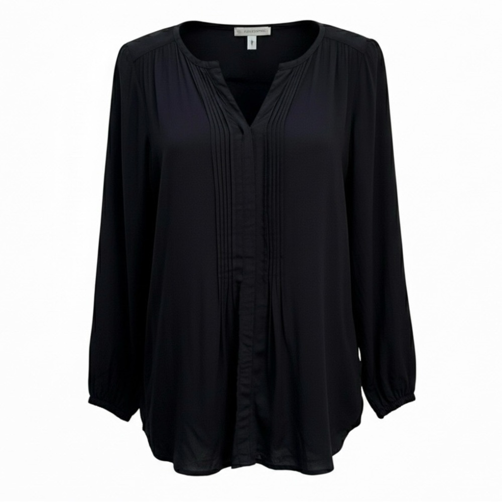 Velvet By Graham & Spencer Black Pin Tuck Button Long Sleeve Blouse Size Medium